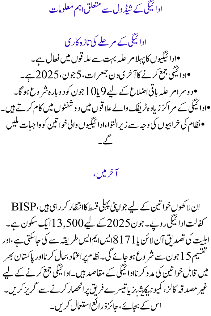 Payment Status for BISP Kafalat in June 2025